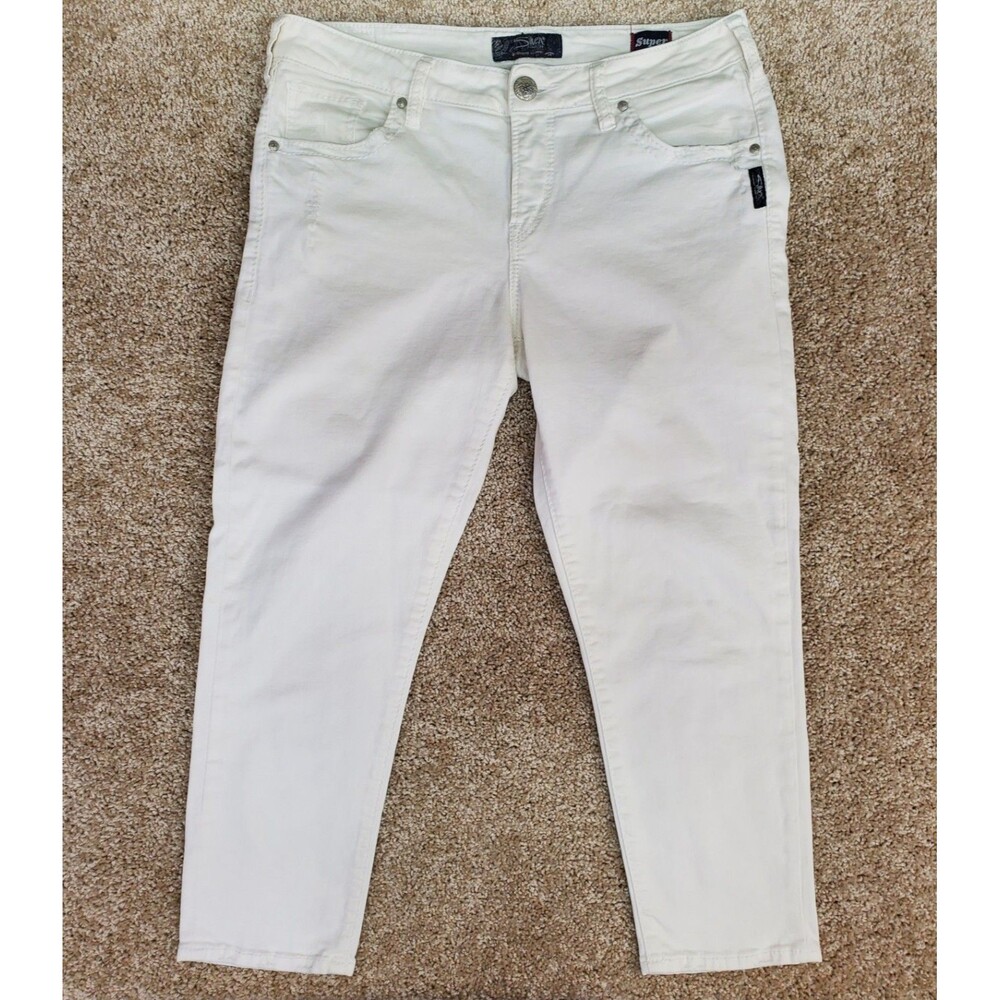 Wmn Silver Suki High Capri Super Stretch Off White Crop Jeans TAG 31 Fit 32.5x23